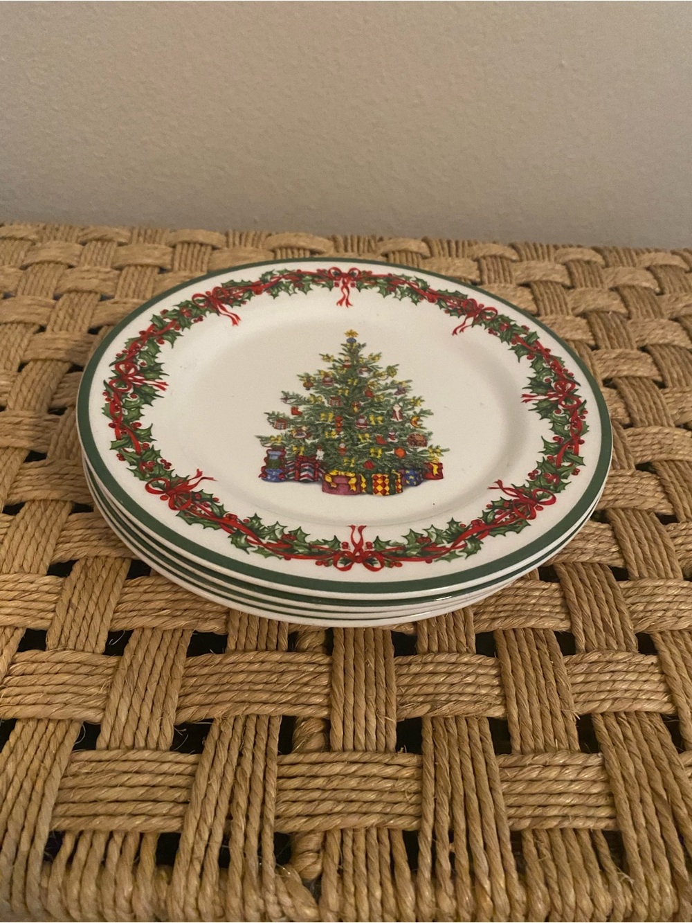 Holiday Celebrations by Christopher Radko. Christmas Tree Salad Plates. Set of 4
